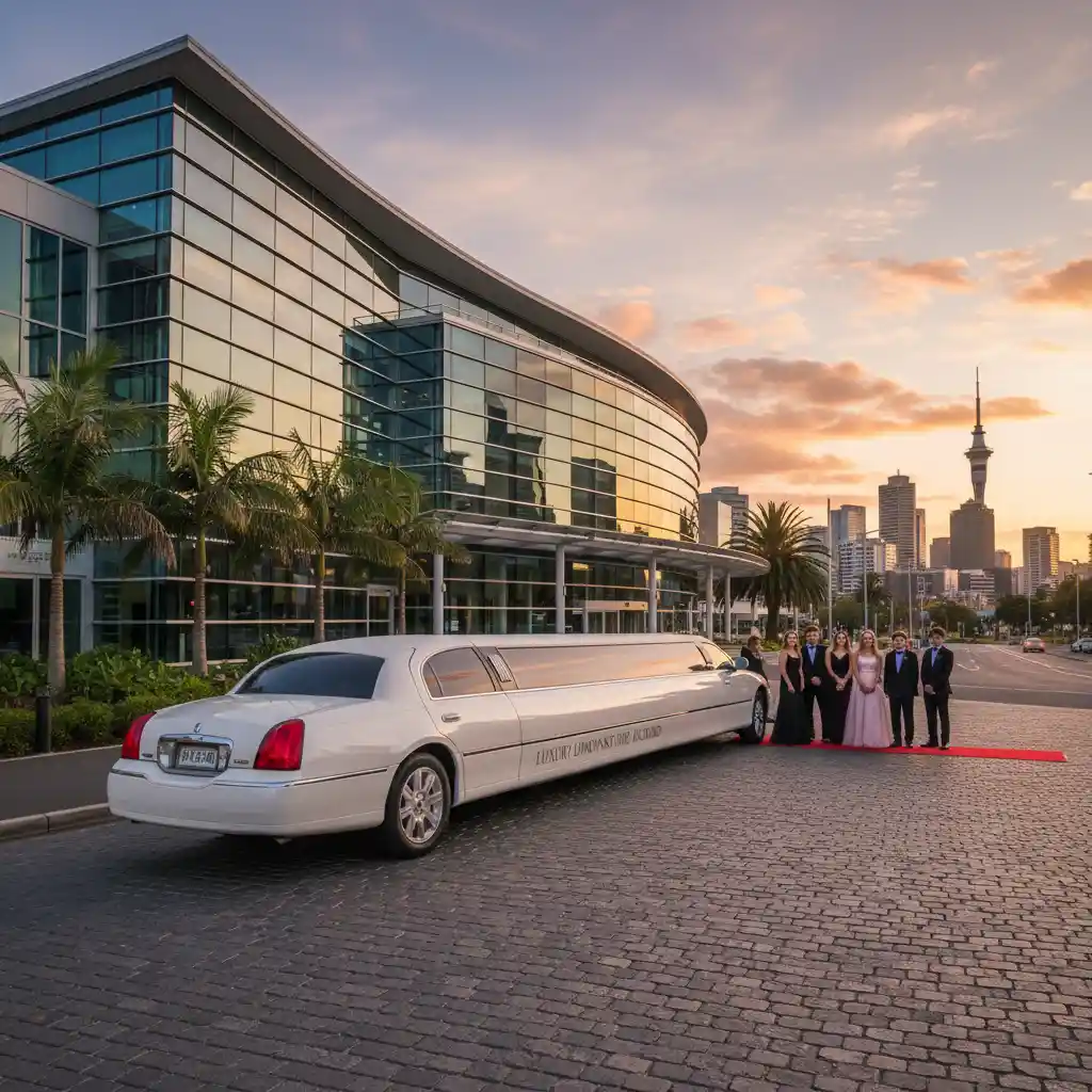 Luxury limousine outside an Auckland school ball venue