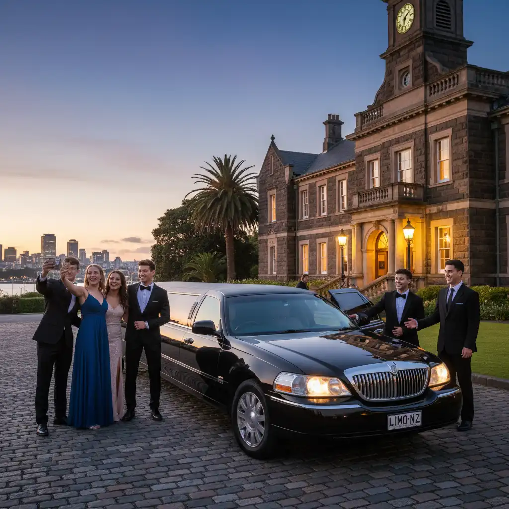 Luxury limousine for safe school ball chauffeur service Auckland