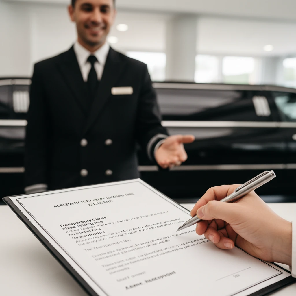 Signing a transparent limousine rental contract in Howick