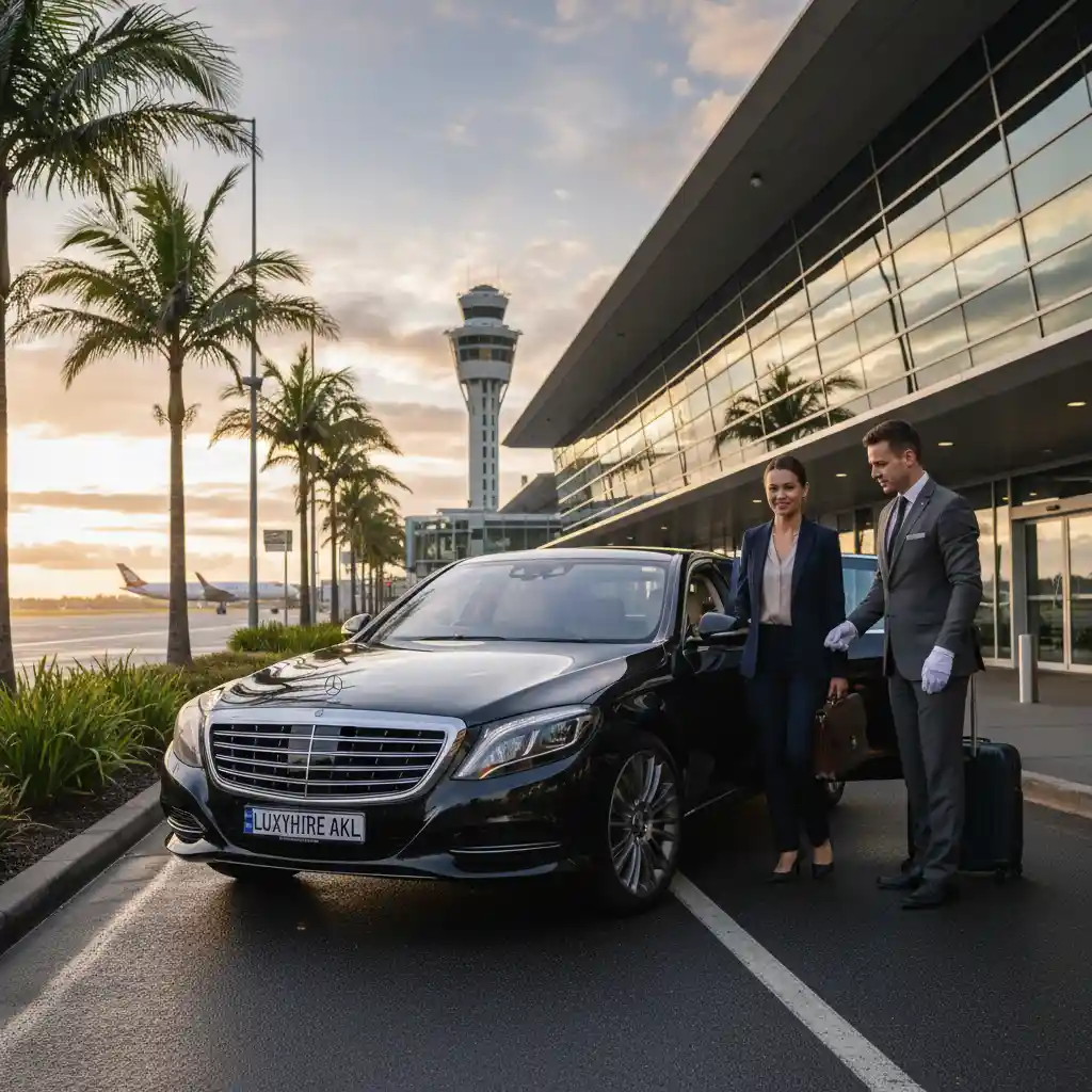 Luxury corporate airport chauffeur AKL sedan awaiting executive