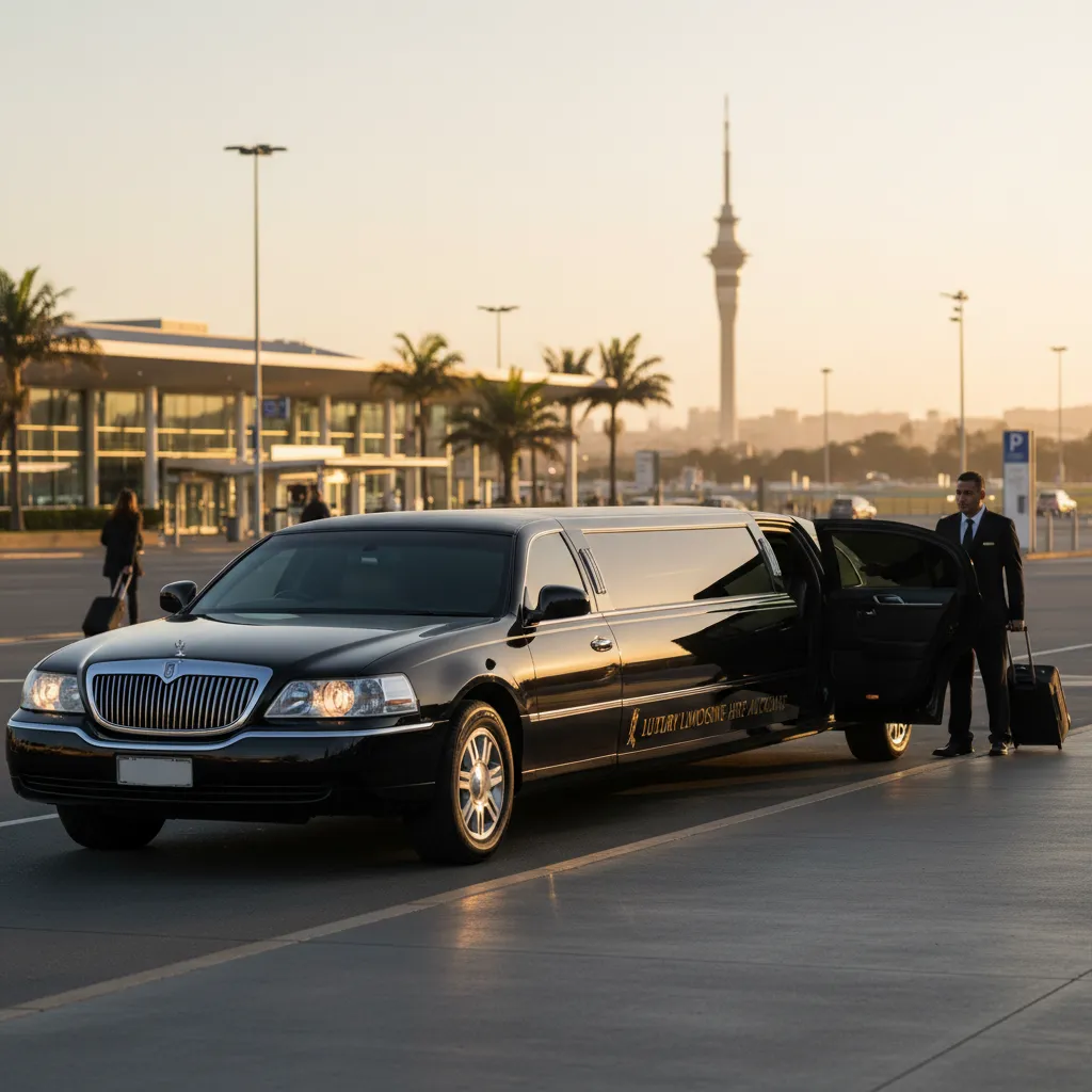 Luxury limousine ready for family airport transfer at Auckland Airport