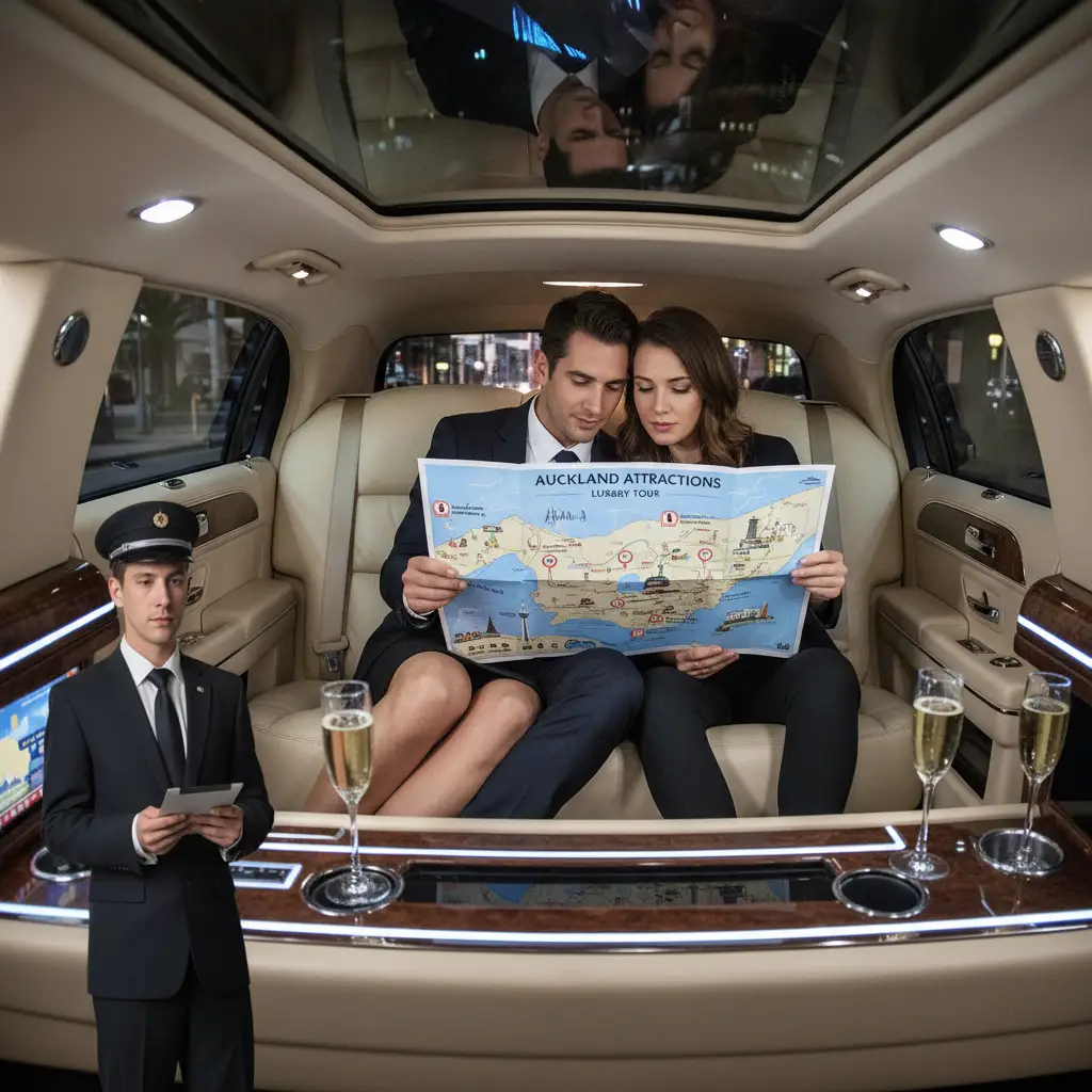 Couple customising Auckland limousine tour itinerary