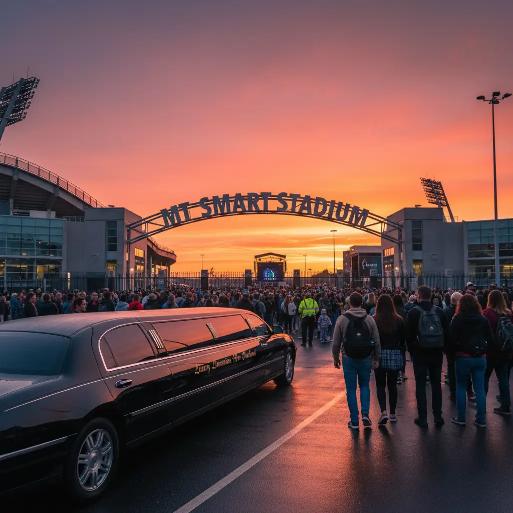 Luxury concert event limo transport Mt Smart arriving at the stadium