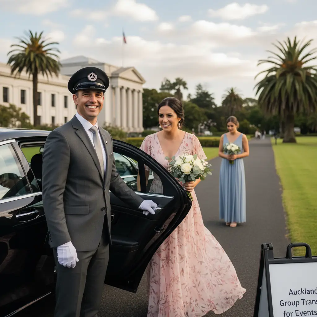 Professional chauffeur providing service for bridal party in Auckland