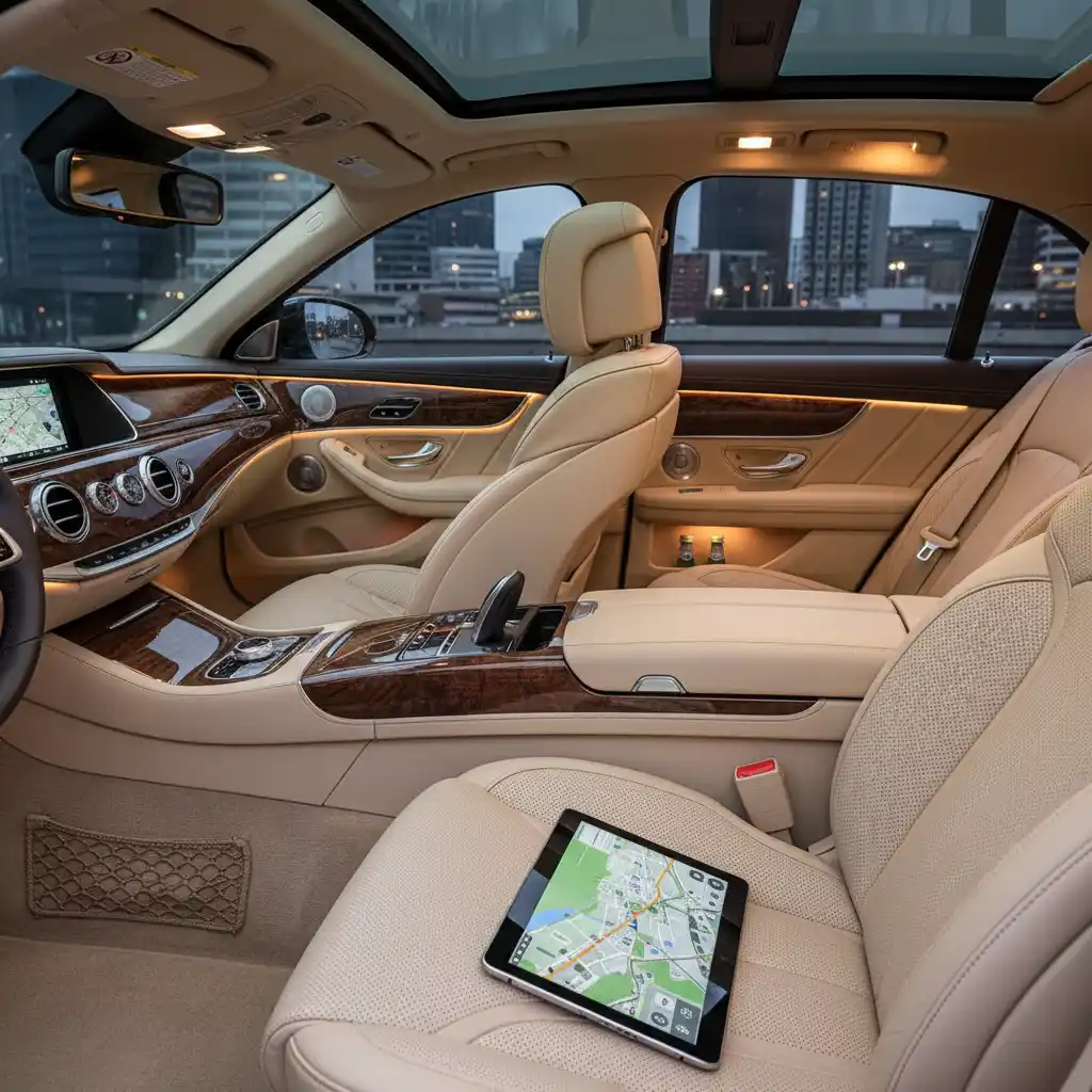 Interior features of luxury sedans for hire Auckland