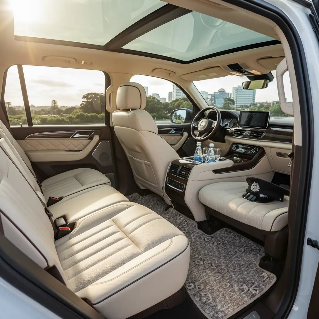 Spacious luxury SUV interior for rental in Auckland