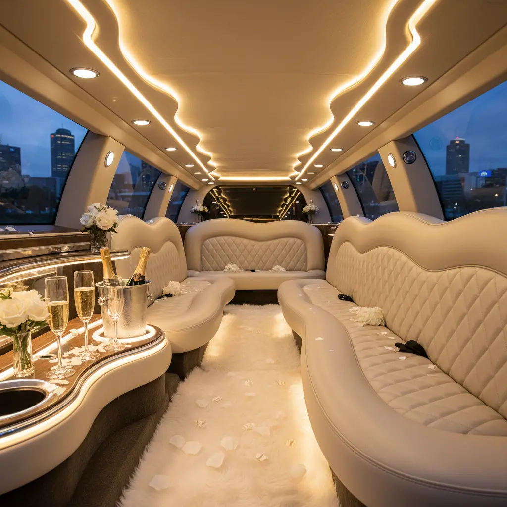 Luxury limousine interior for bridal party comfort in Auckland