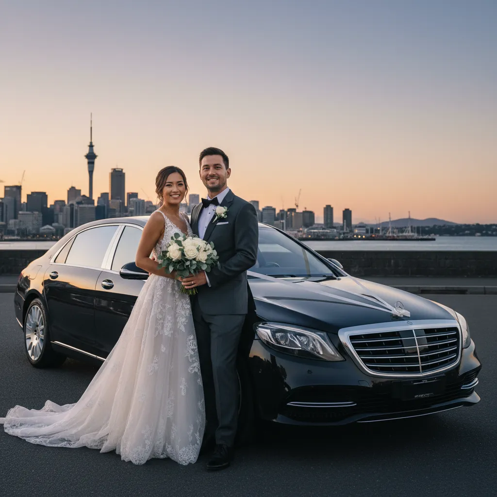 Luxury sedan for wedding couple photoshoot in Auckland