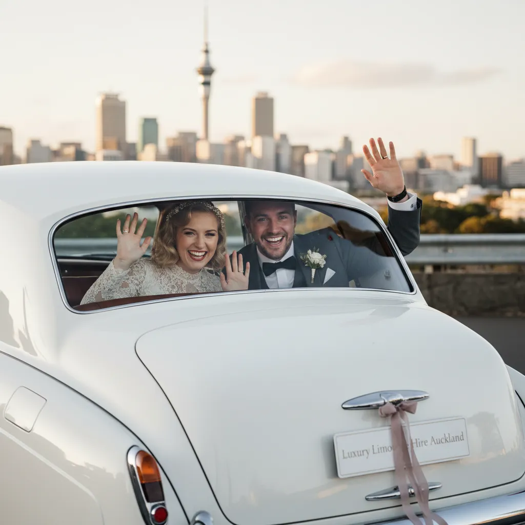 Newlyweds with classic Bentley in Auckland