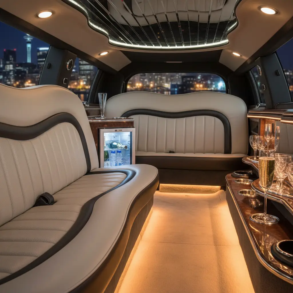 Luxury limousine interior for Auckland weddings