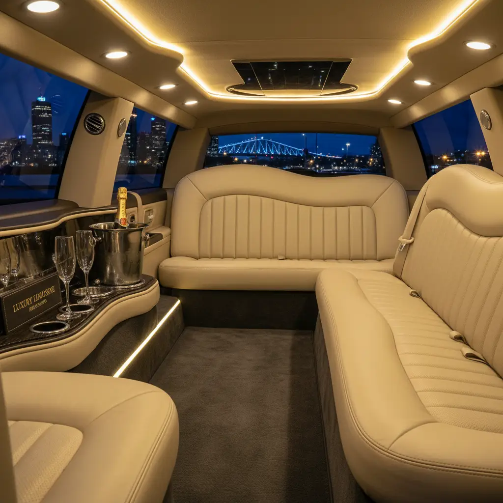 Interior of luxury limousine for honeymoon couple in Auckland