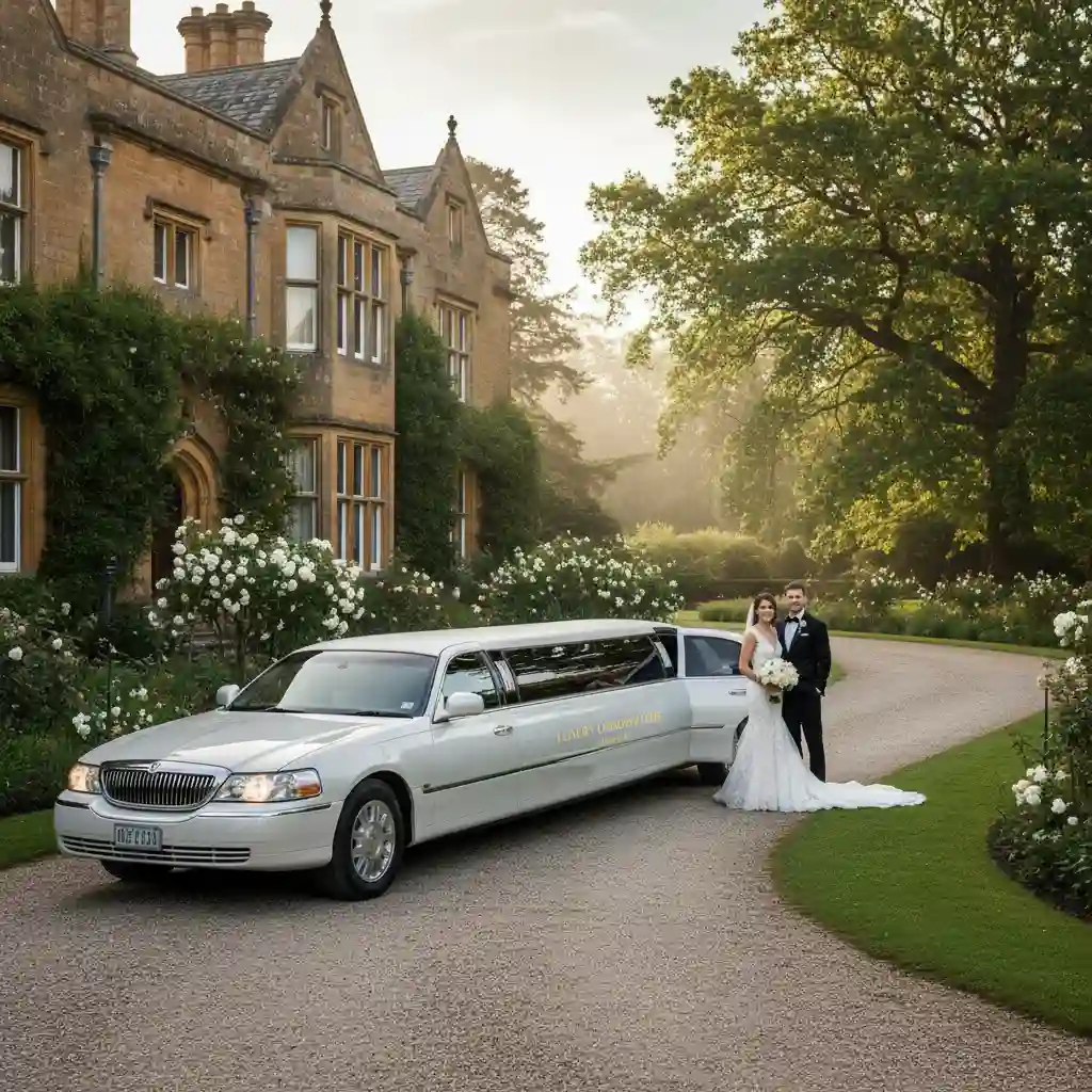 Luxury wedding limousine at a historic Auckland estate