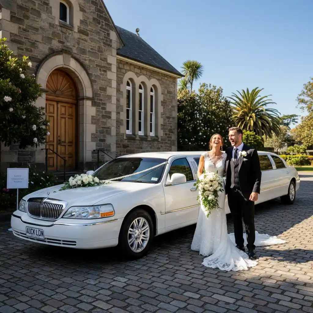 Luxury white stretch limousine for wedding hire in Auckland