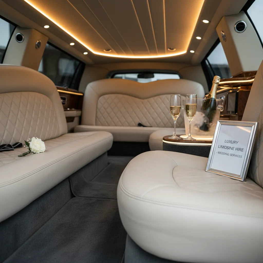 Luxurious limousine interior ready for Auckland wedding