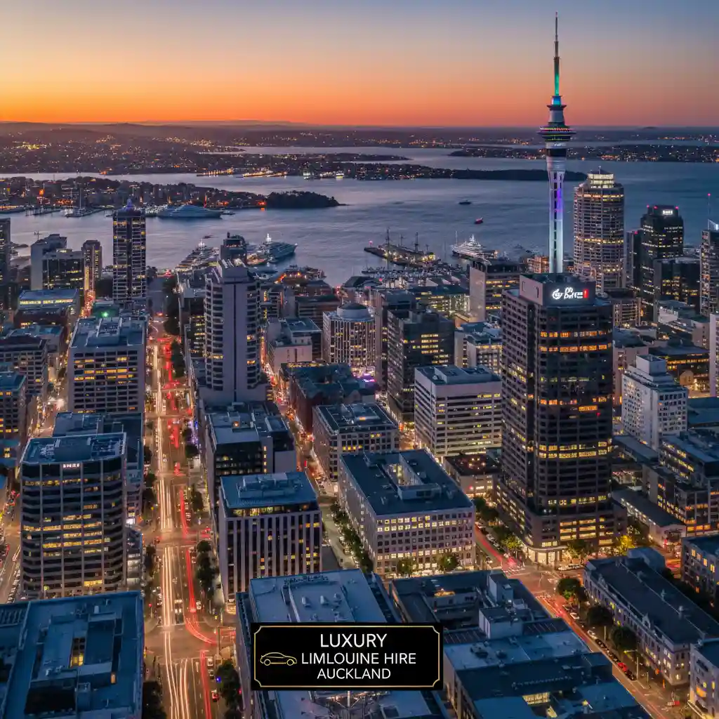 Auckland CBD skyline at dusk showing business activity