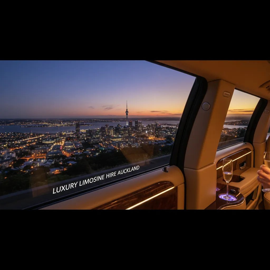 Auckland skyline view from a luxury car, signifying premium executive travel