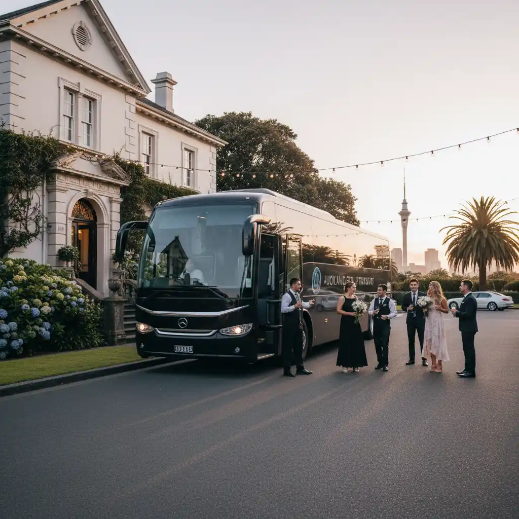 Luxury wedding bus hire Auckland fleet