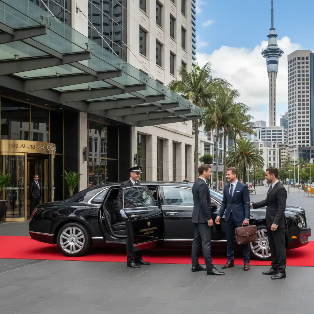 Professional chauffeur welcoming business clients for client entertainment in Auckland