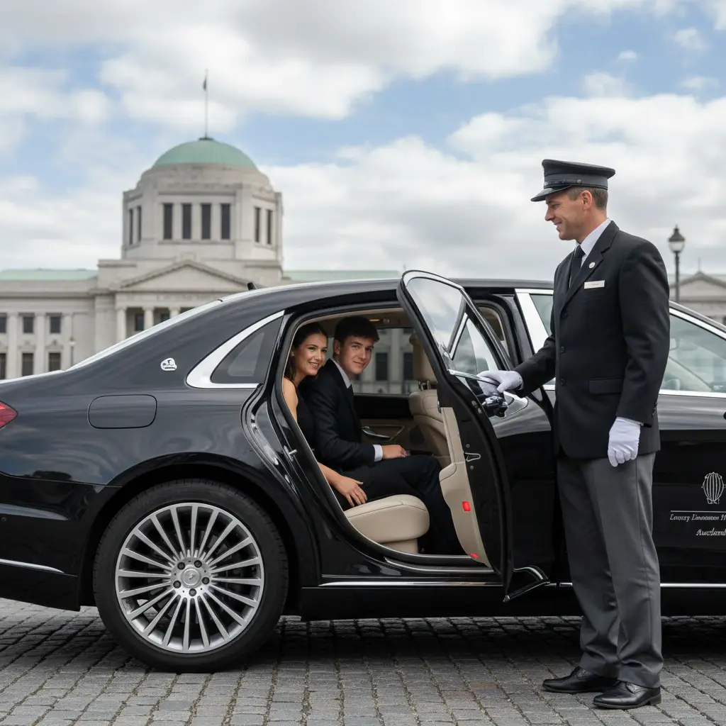 Professional chauffeur ensuring safe transport for school ball students
